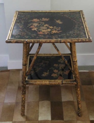 Contemporary Faux Bamboo Hand Painted Table: Contemporary Faux Bamboo Hand Painted Table. Measures 23 inches in height, 28 inches in width, 23 inches in depth. From the Greenwich, Connecticut home of interior decorator Catherine Cleare.