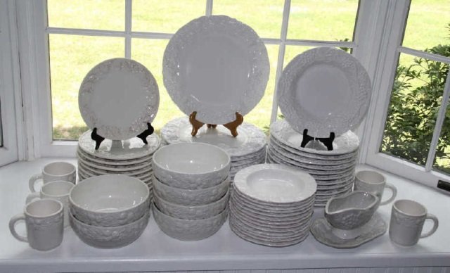Large Mixed Lot of Blanc de Chine Dinnerware: Large mixed lot of Blanc de Chine dinnerware. Made in Italy. From the Greenwich, Connecticut home of interior decorator Catherine Cleare. Everything in photos included.