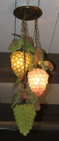 Daum Glass Grape Custer Chandelier: Daum Glass Grape Custer Chandelier. Each cluster is 10", overall height is 24". From the Greenwich, Connecticut home of interior decorator Catherine Cleare. Apparently unmarked. Possibly style of.