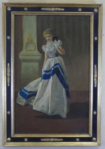 Framed 19th Century Portrait of a Lady: Framed 19th Century Portrait of a Lady at a Masquerade signed bottom right, A. F. 17" W x 24 1/2" H.