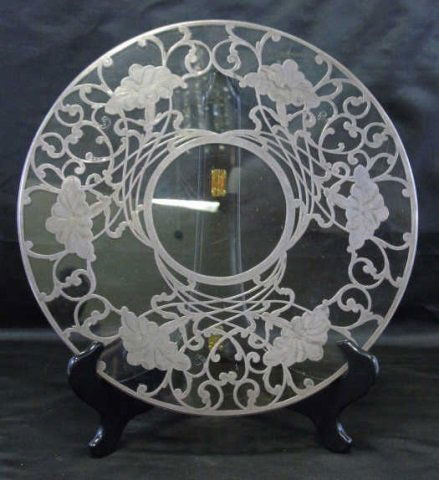 Large Art Nouveau Sterling Silver & Glass Plate (1 of 2)