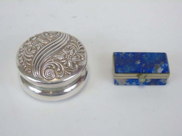 Two Antique Snuff Boxes - Silver & Lapis Lazuli (1 of 8)