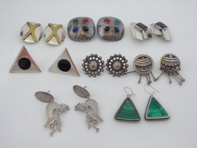 8 Pairs Native American Mexican Sterling Earrings (1 of 7)