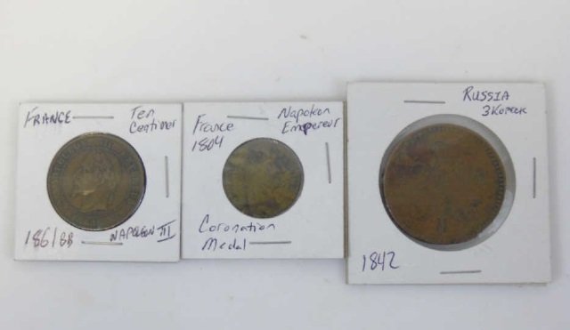 3 Antique Coins 19th Cent. Napolean Russian Kopeck (1 of 7)