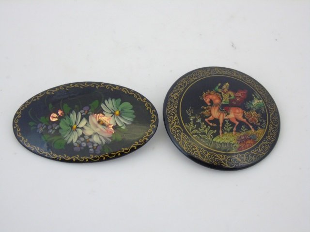 Two Russian Lacquer Brooch Pins - Hand Painted (1 of 5)