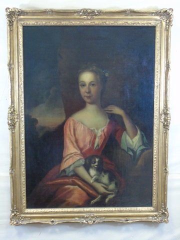 19th Cent. Oil Painting Portrait of a Woman w/ Dog (1 of 4)