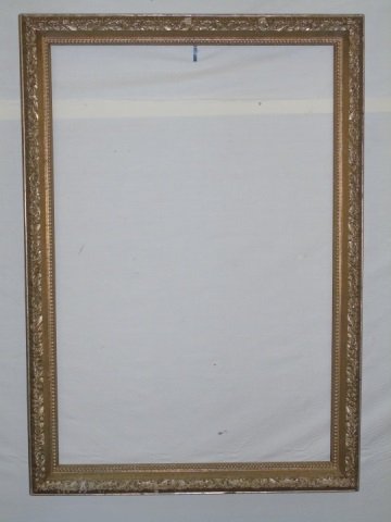 Large Antique Carved Wood Frame w/ Bead Detail: Antique elaborately carved wood frame (only) , gilt finish. Bead detail. 28" W x 39 1/2" H.