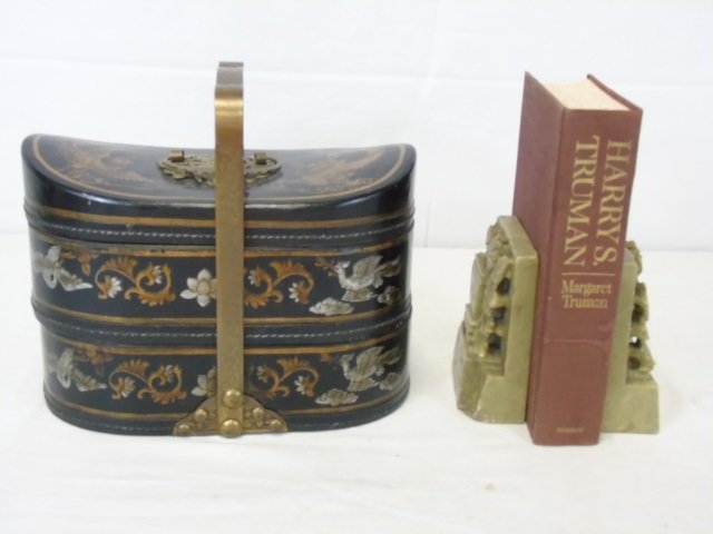 Chinese Lacquered Lunch Box & Jade Bookends (1 of 10)