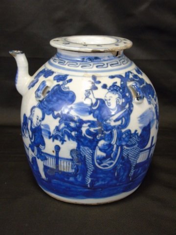Antique Chinese Painted Earthenware Tea Pot (1 of 7)