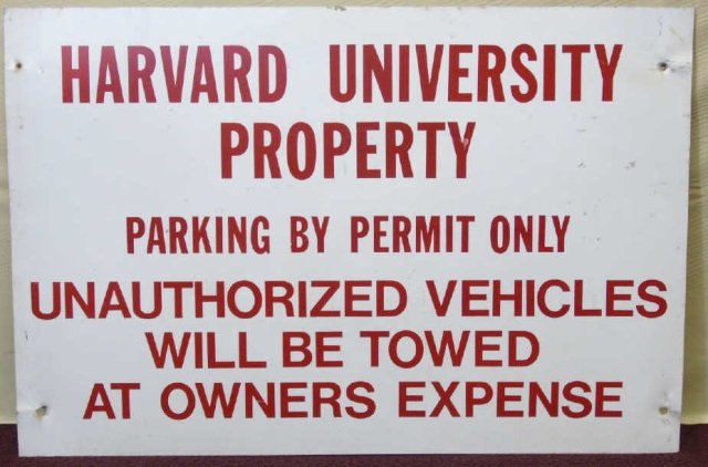 Vintage Harvard University No Parking Sign (1 of 1)