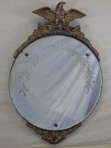 Vintage Round Mirror w/ Etched Detail & Eagle (1 of 5)