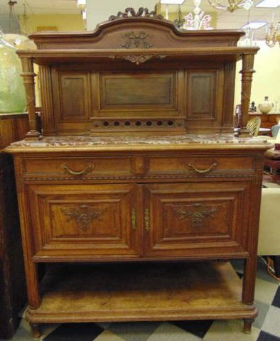 Antique French Style Marble Top Buffet w/ Gallery (1 of 9)