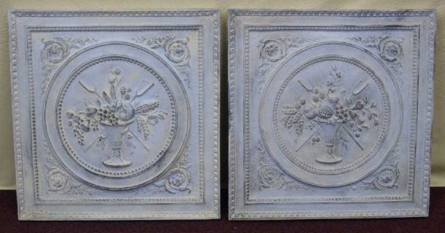 Pr. Gray Painted Decorative Carved Wood Wall Art (1 of 4)