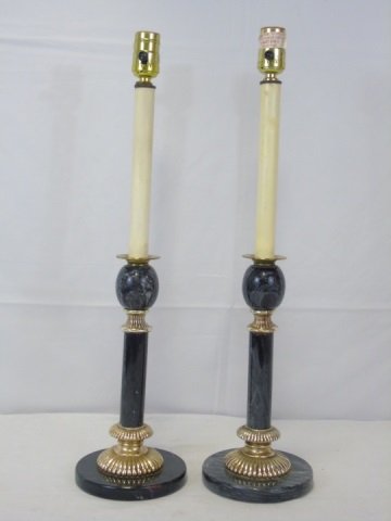 Pair of Brass & Faux Marble Lamps (1 of 5)