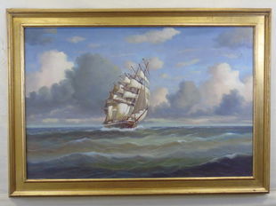 J Winfried Oil On Canvas Ship Painting Apr 21 2018 Bremo