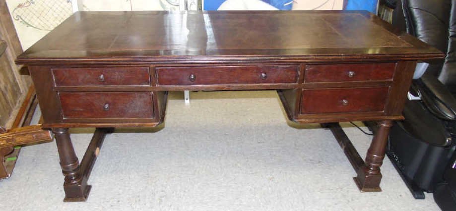 Large Vintage Ebony Tone Wood Office Desk (1 of 8)