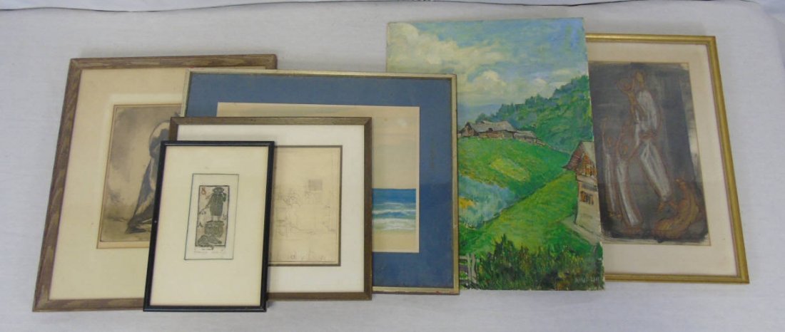 Lot of 6 Vintage Oil Paintings & Water Color (1 of 10)