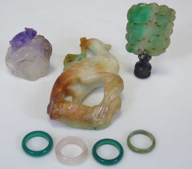 Lot of Chinese Carved Jade Rings & Statues (1 of 6)
