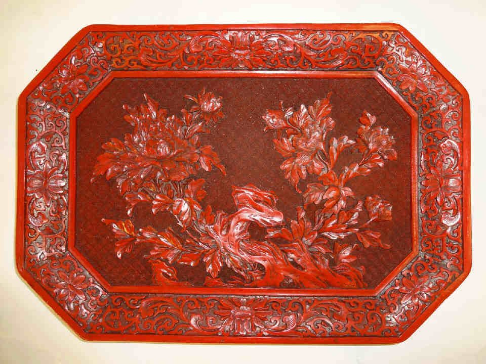 Vintage Deeply Carved Lacquer Cinnabar Tray (1 of 3)