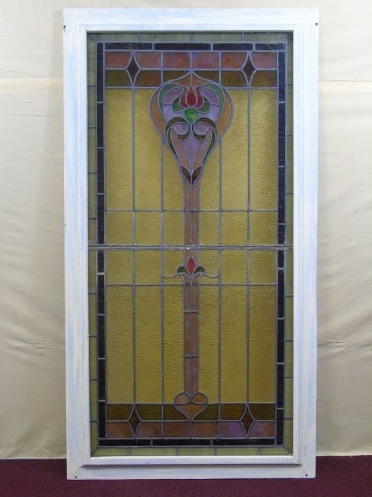 Art Nouveau Framed Stained Glass Window Panel (1 of 4)