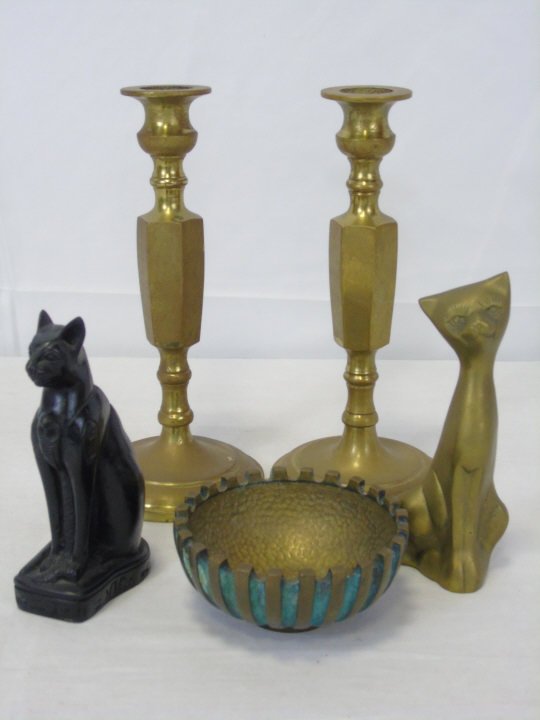 Lot of 5 Vintage Table Items Brass Candlesticks (1 of 5)
