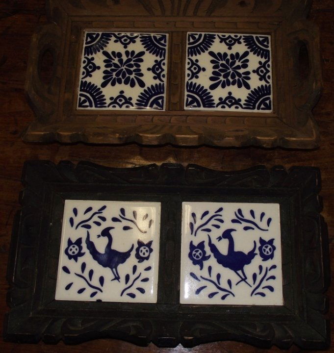 Set of 4 Framed Vintage Ceramic Tiles (1 of 3)