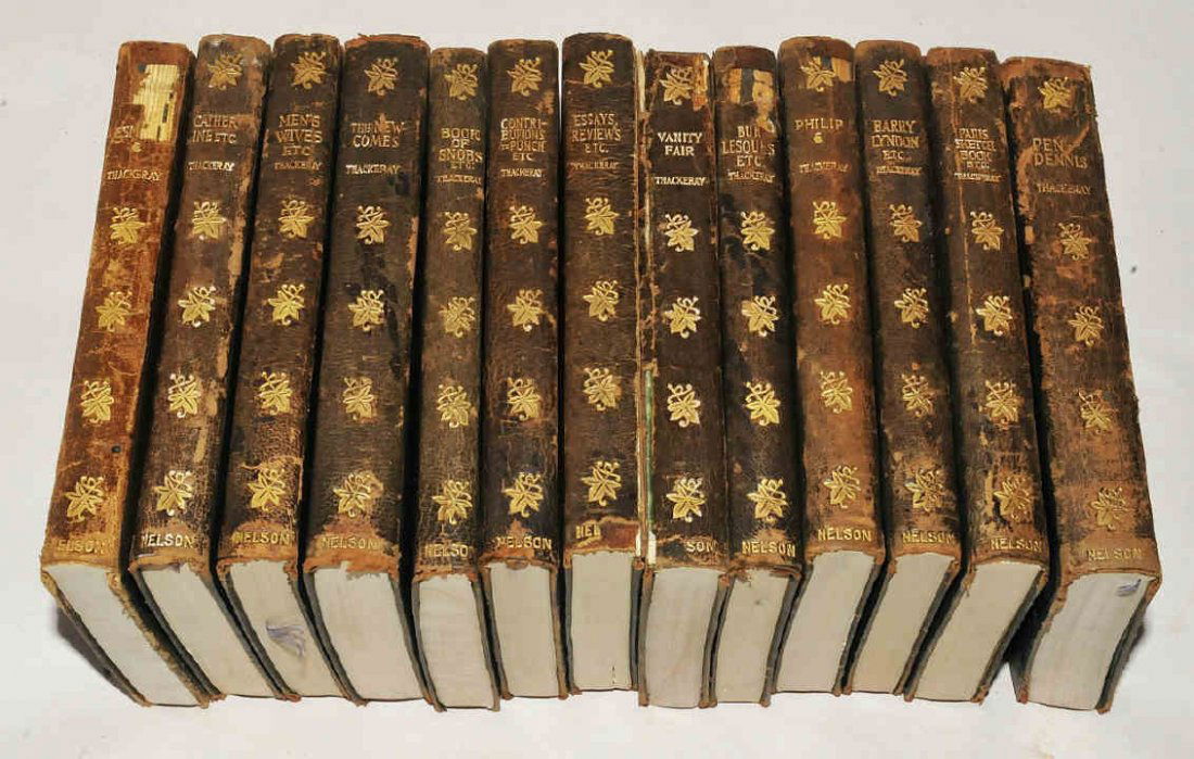 (13) Gilt Red Leatherbound THACKERAY Volumes 1890 (1 of 5)