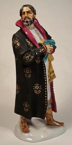 Russian Soviet Porcelain Figure of Feodor Chalipin: A SOVIET PORCELAIN FIGURE OF FEODOR CHALIAPIN IN THE ROLE OF BORIS GODUNOV, LENINGRAD PORCELAIN FACTORY, 1950S, after the 1922 model by Yakov Troupyansky, depicting Chaliapin as Boris Godunov in Modes