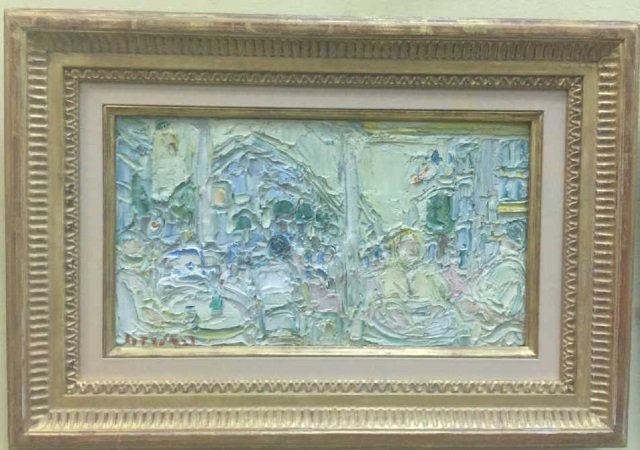 Andre Cottavoz - French Impressionist Painting: Andre Cottavoz - French Impressionist Painting. Abstract / Impressionist scene with heavy impasto. Signed front and back. Professionally framed. Measures 20 by 15 inches framed.