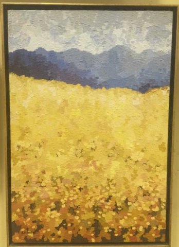 Leslie J Dunlap - Mid Century Abstract Landscape: Leslie J Dunlap - Mid Century Abstract Landscape. Professional gallery type framing. Measures 27 by 19 inches.