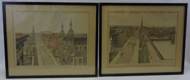 Pair Antique 19th C American New York City Scenes (1 of 6)