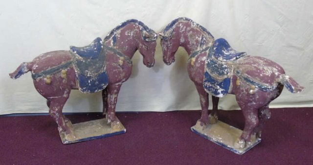 Pair Painted 19th Century Chinese Warrior Horses (1 of 7)