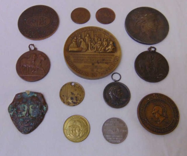 Lot of 13 Vintage Brass & Copper Medals (1 of 6)