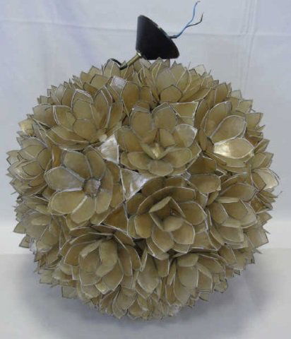 Mid Century Modern Lotus Flower Ceiling Light: Mid Century Modern lotus flower ball ceiling light fixture. 20" ball. Belgian Capizshell chandelier