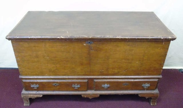 Antique American Period 19th C Blanket Chest Trunk: Antique American Period 19th C Blanket Chest Trunk. Trunk storage and drawers. Bracket feet. Measures 30 x 51 x 23 inches.
