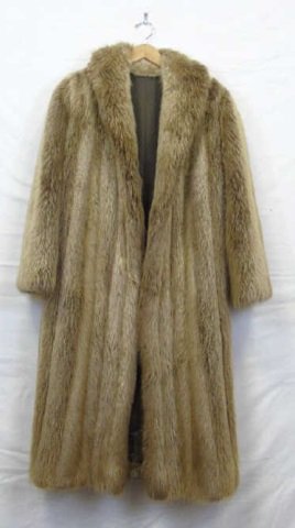 Vintage Unsheared Beaver Fur Coat: Beaver fur coat, unsheared. Shawl collar. Clip closure. Shoulder to shoulder 16", length 47".