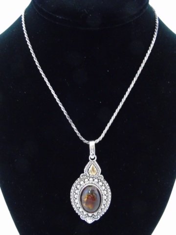 Sterling Silver Chain Necklace w/ Amber Pendant (1 of 4)