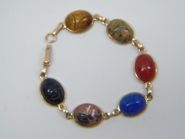14K Gold & Semi- Precious Stone Scarab Bracelet (1 of 8)