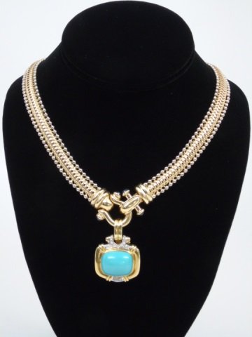 18K Gold Pendant Necklace w/ Turquoise & Diamonds (1 of 5)