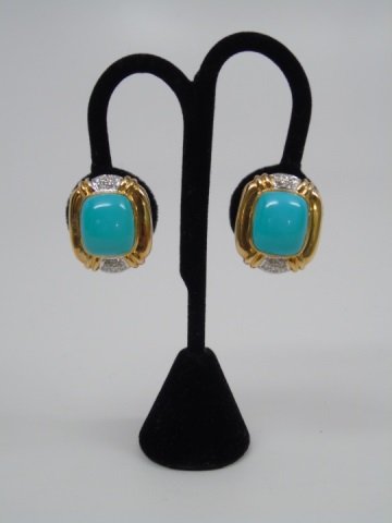 18K Gold Earrings w/ Turquoise & Diamonds (1 of 6)