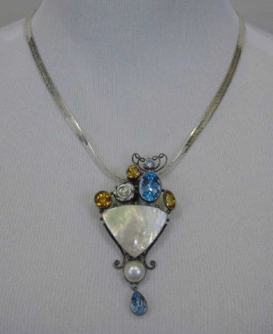 Sterling Silver Chain Necklace w/ Topaz Pendant (1 of 4)