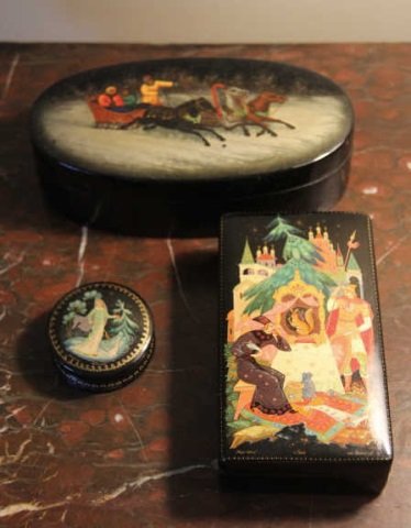 Three Hand Painted Russian Lacquer Boxes (1 of 6)