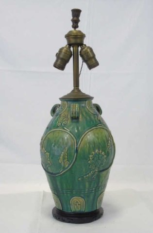 Vintage Chinese Painted Porcelain Lamp Wood Base (1 of 5)