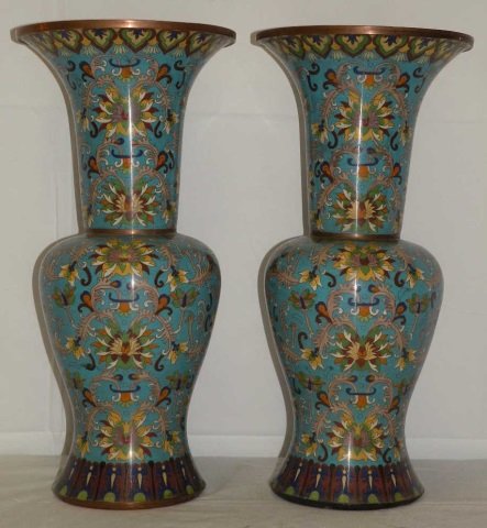Pr. of Chinese Cloisonne Urn Vases Qing Dynasty (1 of 7)