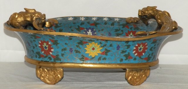 Antique Chinese Cloisonne Bowl Bronze Handles (1 of 8)