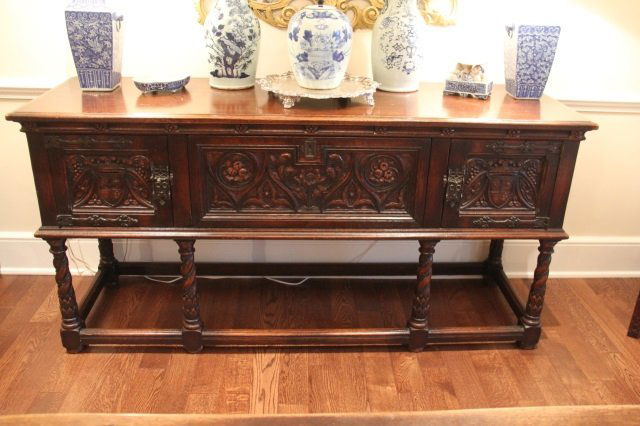 Antique English Carved Oak Side Board Buffet (1 of 9)