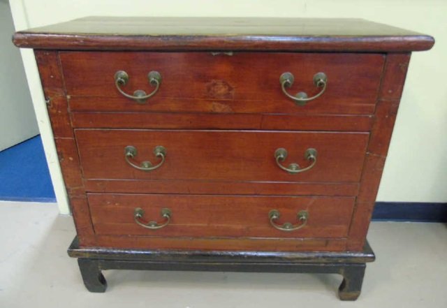 Antiqued Red Lacquer Asian Style Chest of Drawers (1 of 4)