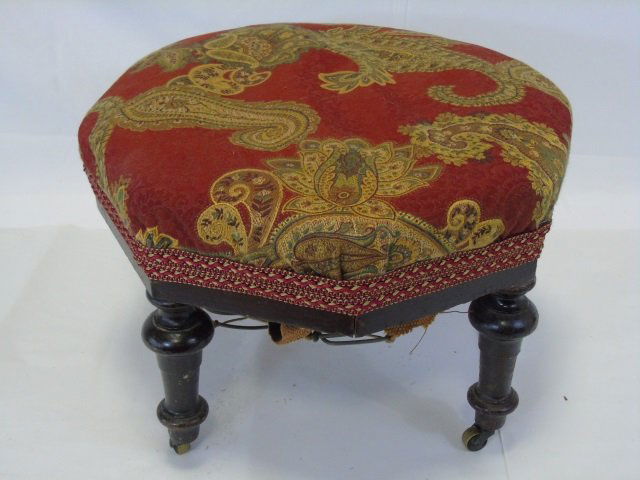 Antique Victorian Turned Leg Ottoman Stool (1 of 3)