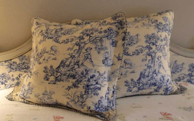 Pair Custom Made Down Filled Toile Pillows (1 of 3)