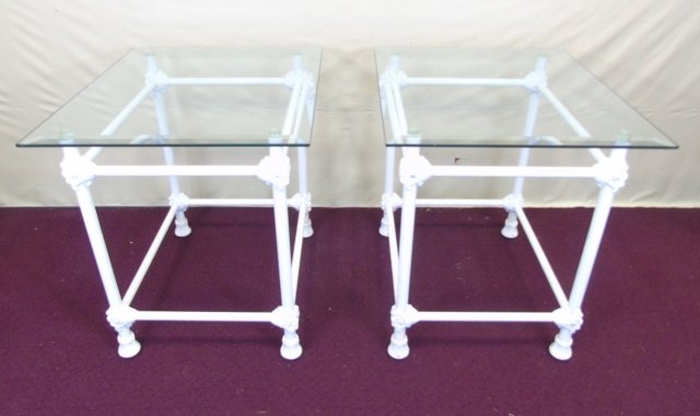 Pair of Painted Iron Base Glass Top End Tables (1 of 5)